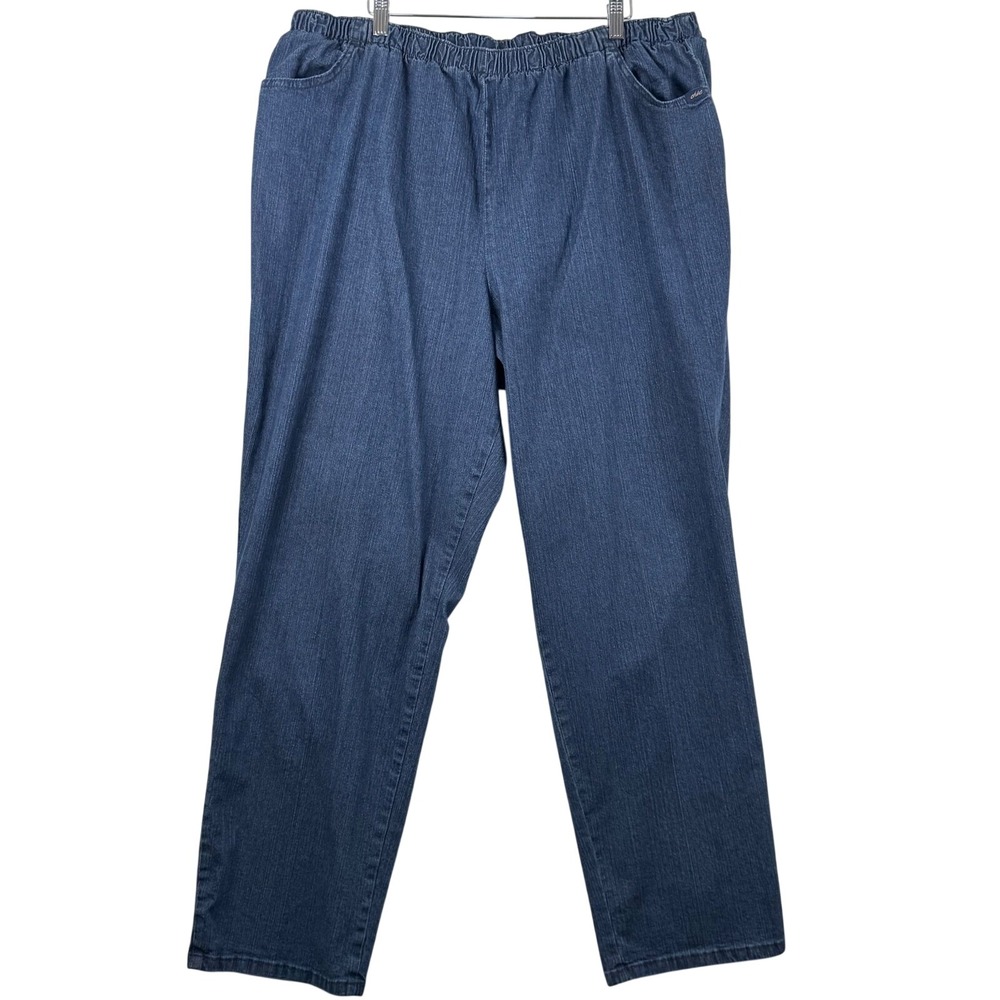 Chic 24W High Rise Straight Denim Elastic Waist Pull On Pant Comfort Grandmacore